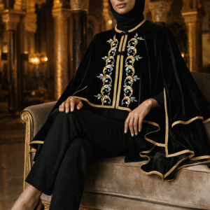 Cape en velours noir, brodé Style Beldi Moderne , Chic Marocain