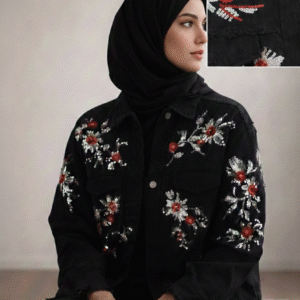 Veste Jeans noir brodée pailletée
