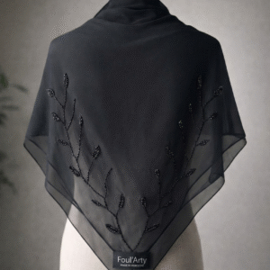 Foulard de Luxe Perlé à la Main-Motif végétal