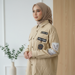 Chemise beige brodé style militaire