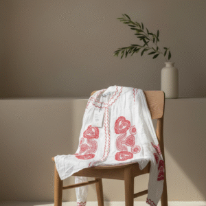 Blouse blanche brodé rouge