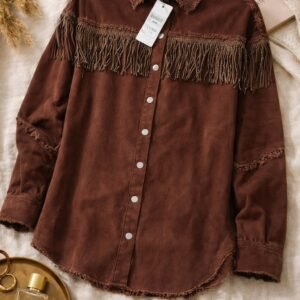 Chemise, Veste avec franges et pompons pour femme
