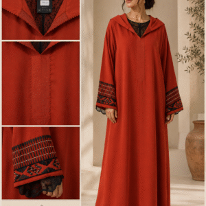 Jellaba Randa Terracotta Premium 2 pièce – Élégance Marocaine Moderne | Foul’Arty