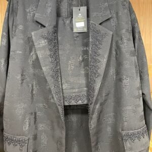 Ensemble Gris Anthracite à Reflets Métallisés avec Broderies Artisanales Maalam