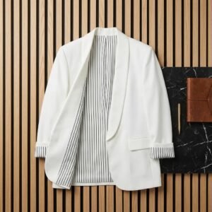 Veste Blazer Blanche à Doublure Rayée